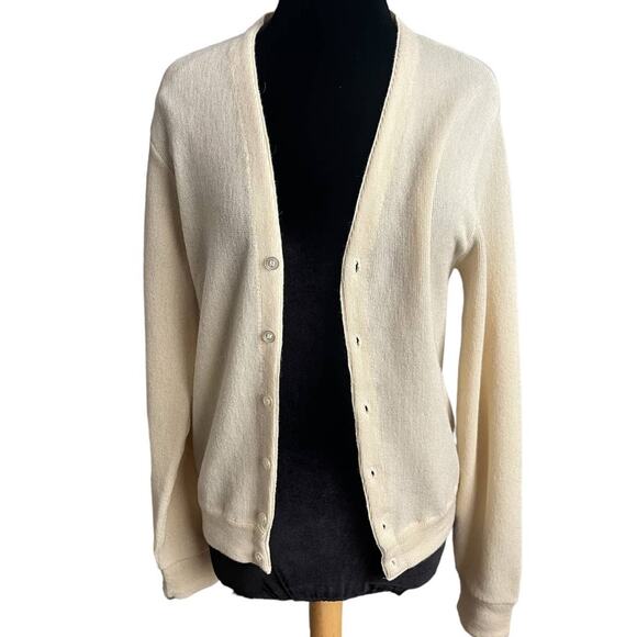 Vintage 70s Cream Beige Van Cort Cardigan Sweater Casual Layering Medium Spring - Picture 3 of 6